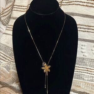 Gold Chain Necklace with Rose and Leaf Pendant-Adjustable Length